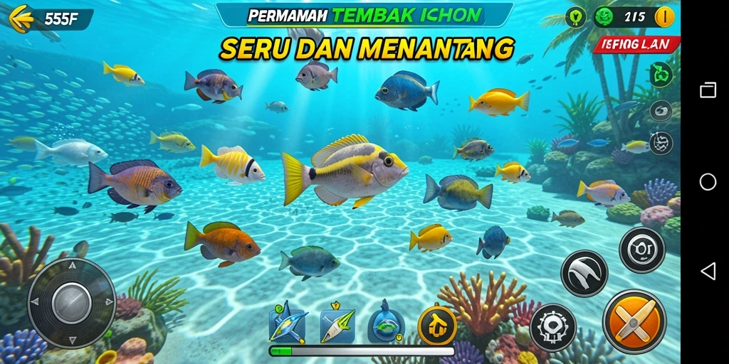 Tampilan gameplay 555F yang menarik saat menembak ikan.