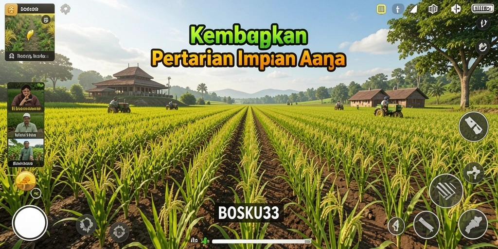 Tangkapan layar gameplay BOSKU33 menunjukkan aktivitas pertanian yang realistis dan interaktif.