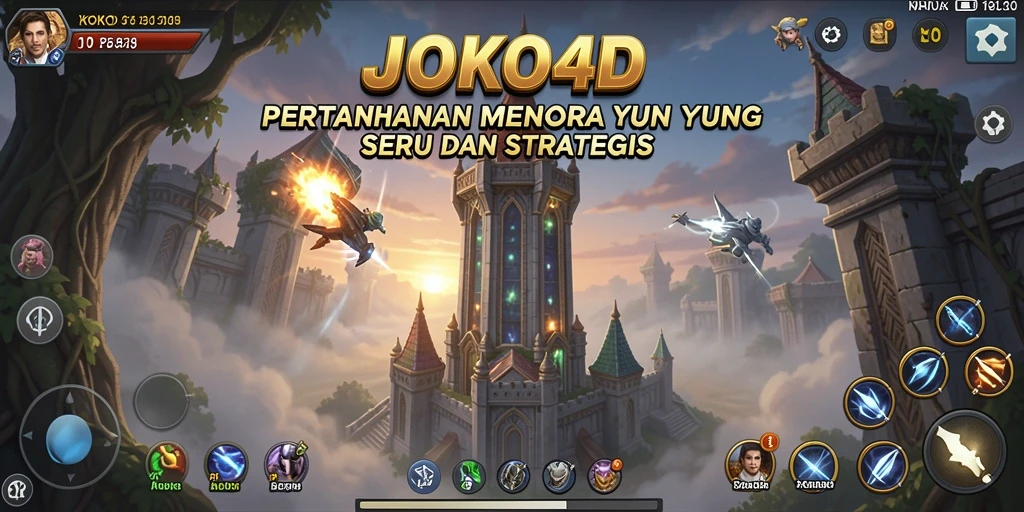 Screenshot gameplay JOKO4D menampilkan menara yang berfungsi dengan baik melawan serangan musuh.