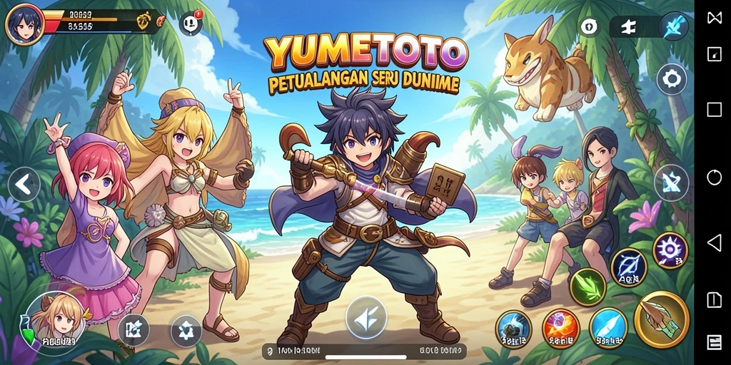 Tampilan gameplay seru dari YUMETOTO dengan karakter anime.